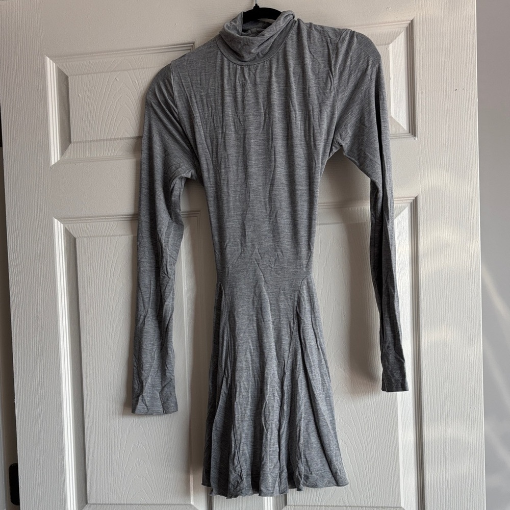 Gray Turtleneck Long-Sleeve Dress